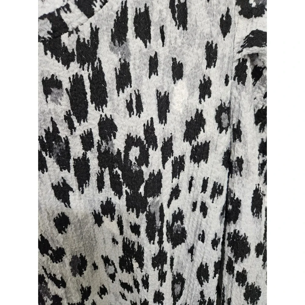 Loft‎ Womens Medium Animal Print Puff Shoulder Long Sleeve Knit Top Black White